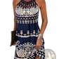 Geometric Print Halterneck Asymmetrical Midi Dress