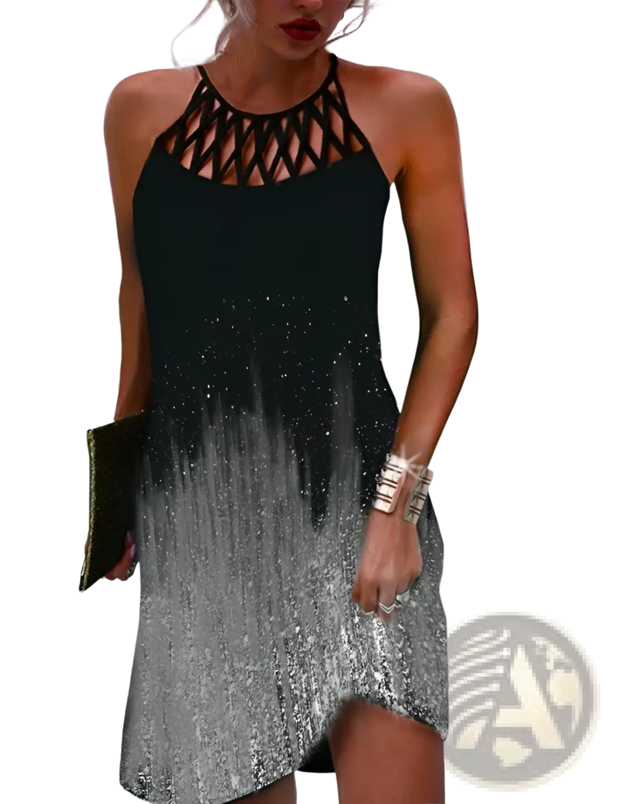 Geometric Print Halterneck Asymmetrical Midi Dress