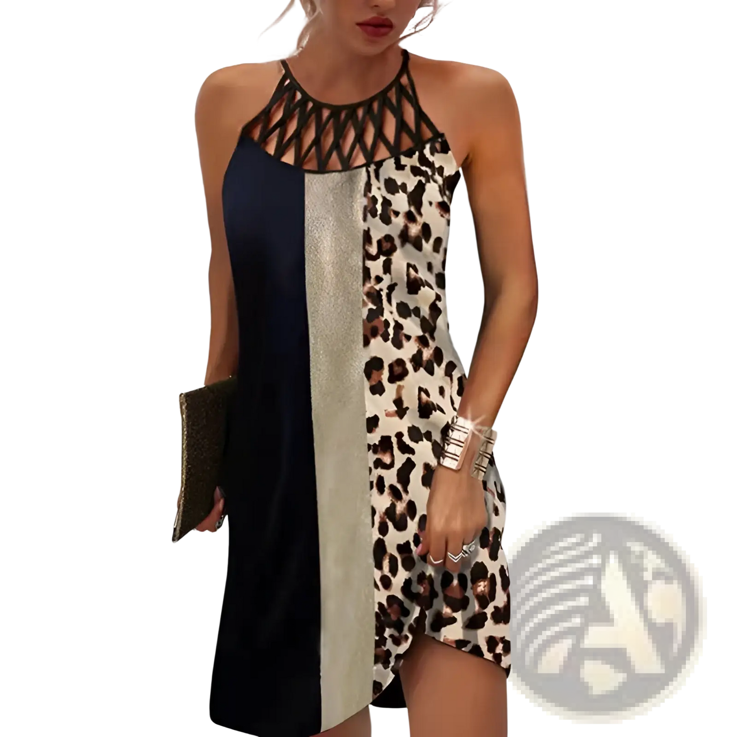 Geometric Print Halterneck Asymmetrical Midi Dress