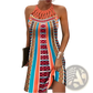 Geometric Print Halterneck Asymmetrical Midi Dress