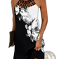 Geometric Print Halterneck Asymmetrical Midi Dress
