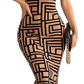 Geometric Print Spaghetti Strap Bodycon Midi Dress