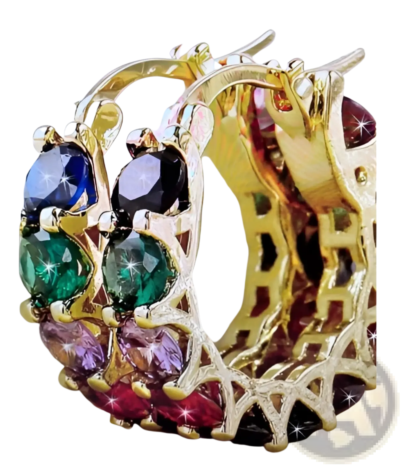Geometric U-shaped Zircon Lattice Hoop Earrings