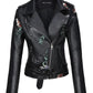 Embroidered Floral Faux Leather Biker Jacket