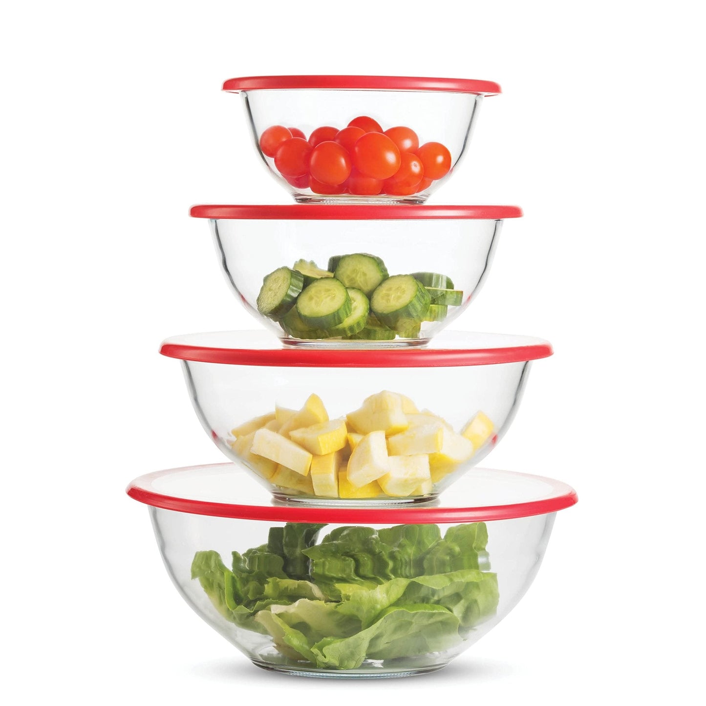 Tigelas de vidro para misturar com tampas - conjunto de 8 peças 