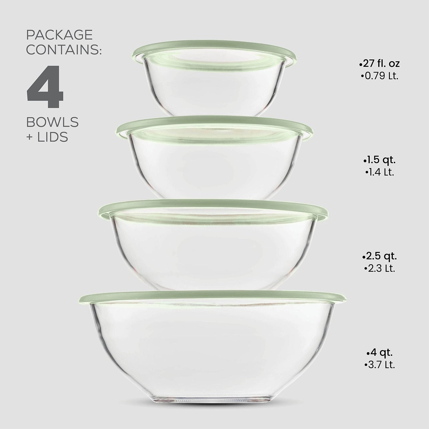 Tigelas de vidro para misturar com tampas - conjunto de 8 peças 