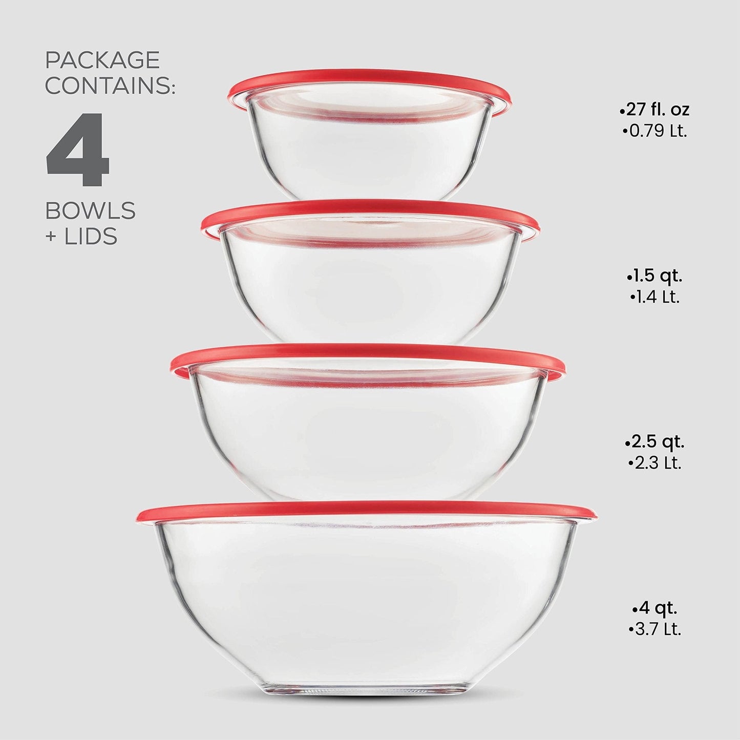 Tigelas de vidro para misturar com tampas - conjunto de 8 peças 