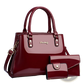 Glossy Patent Leather 3-piece Handbag and Wallet Set