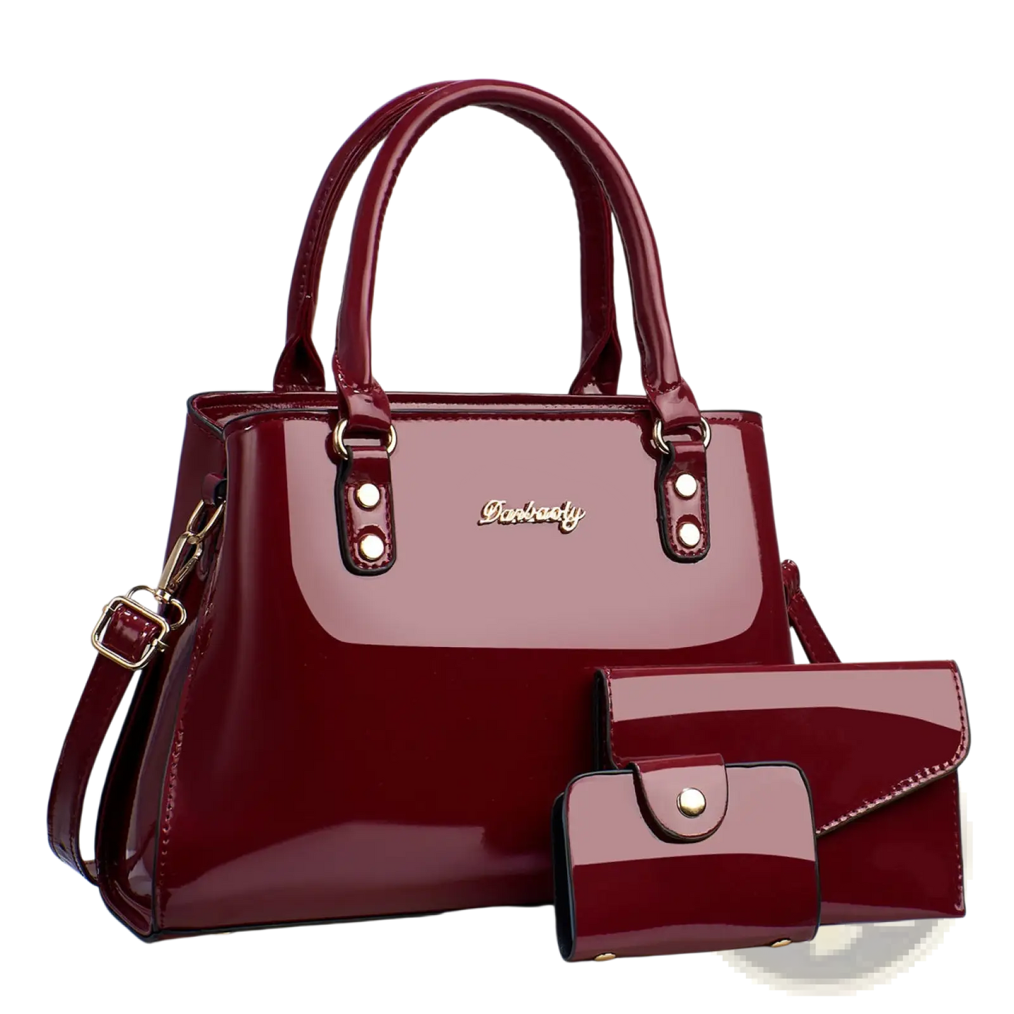 Glossy Patent Leather 3-piece Handbag and Wallet Set