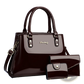 Glossy Patent Leather 3-piece Handbag and Wallet Set