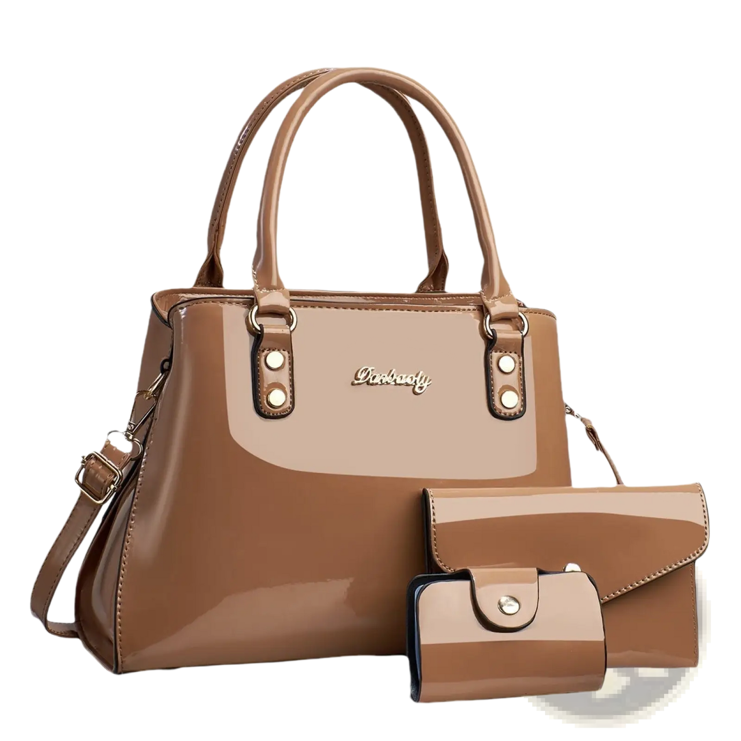 Glossy Patent Leather 3-piece Handbag and Wallet Set