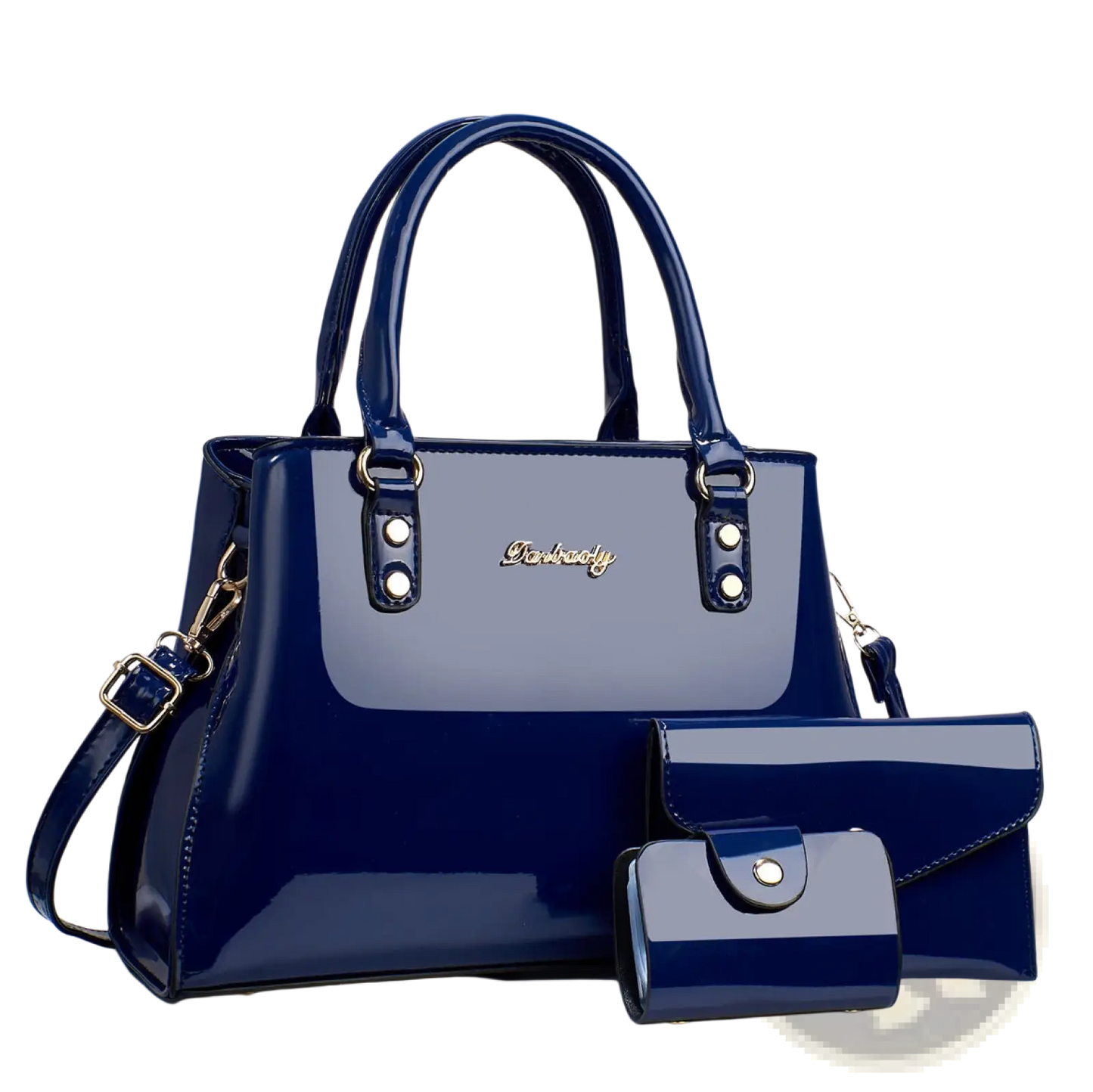 Glossy Patent Leather 3-piece Handbag and Wallet Set