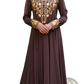 Gold Embroidered Beige Cotton Abaya Dress