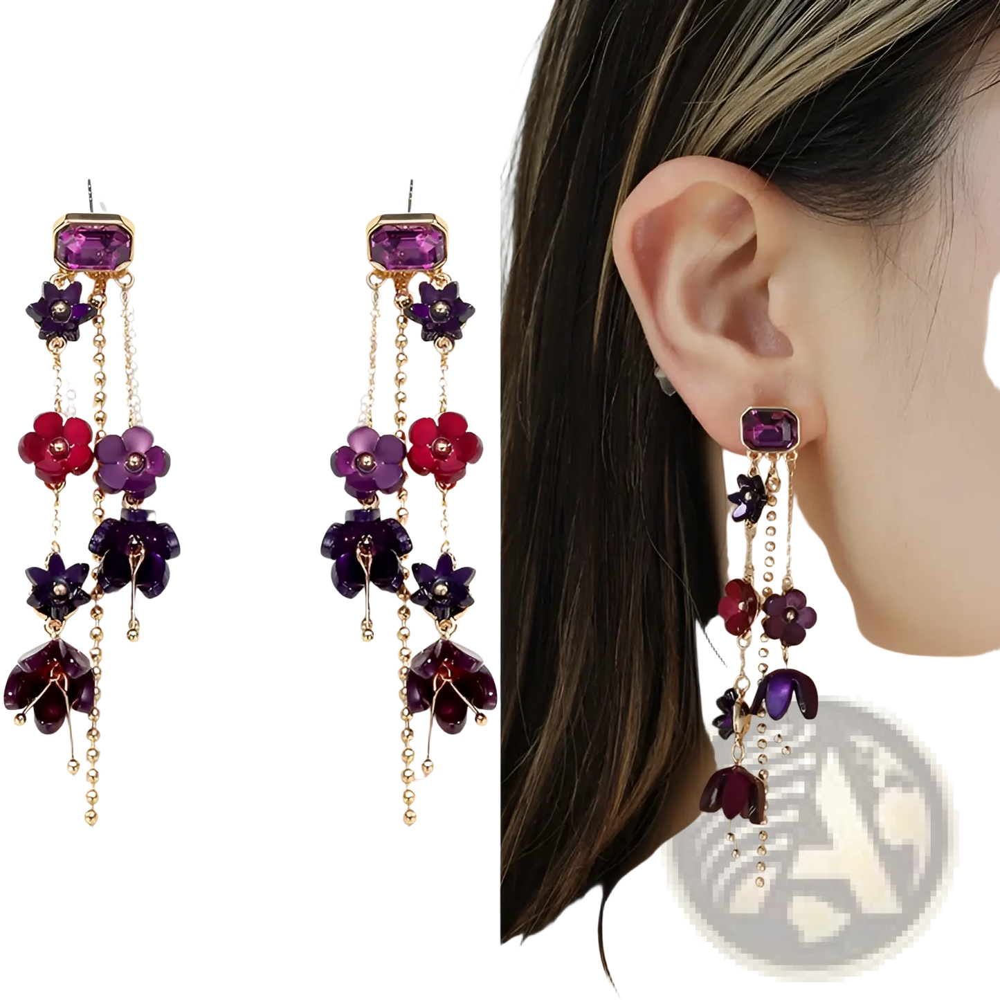 Gold Layered Choker with Red and Purple Acrylic Flowers
