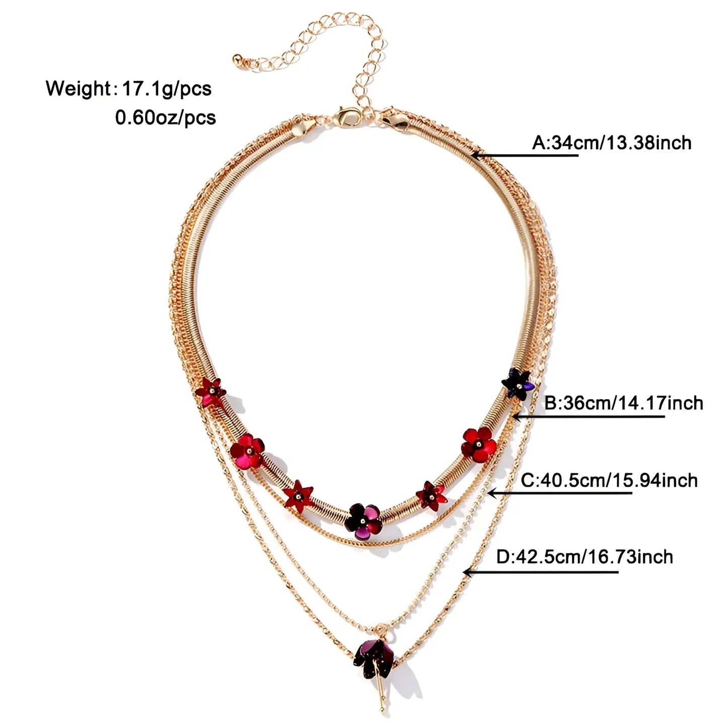 Gold Layered Choker with Red and Purple Acrylic Flowers