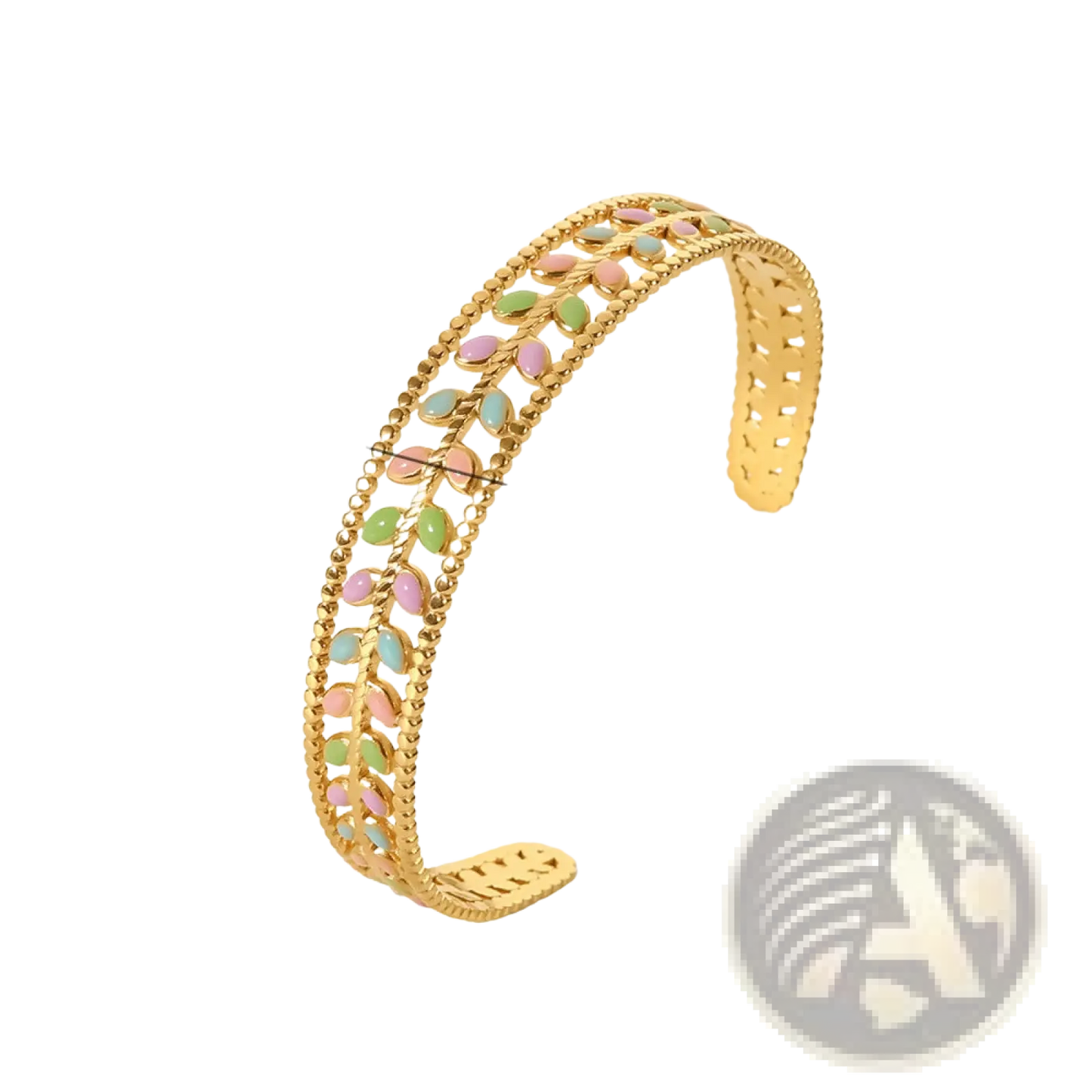 Gold Plated Stainless Steel Zirconia Gemstone Bangle Bracelet