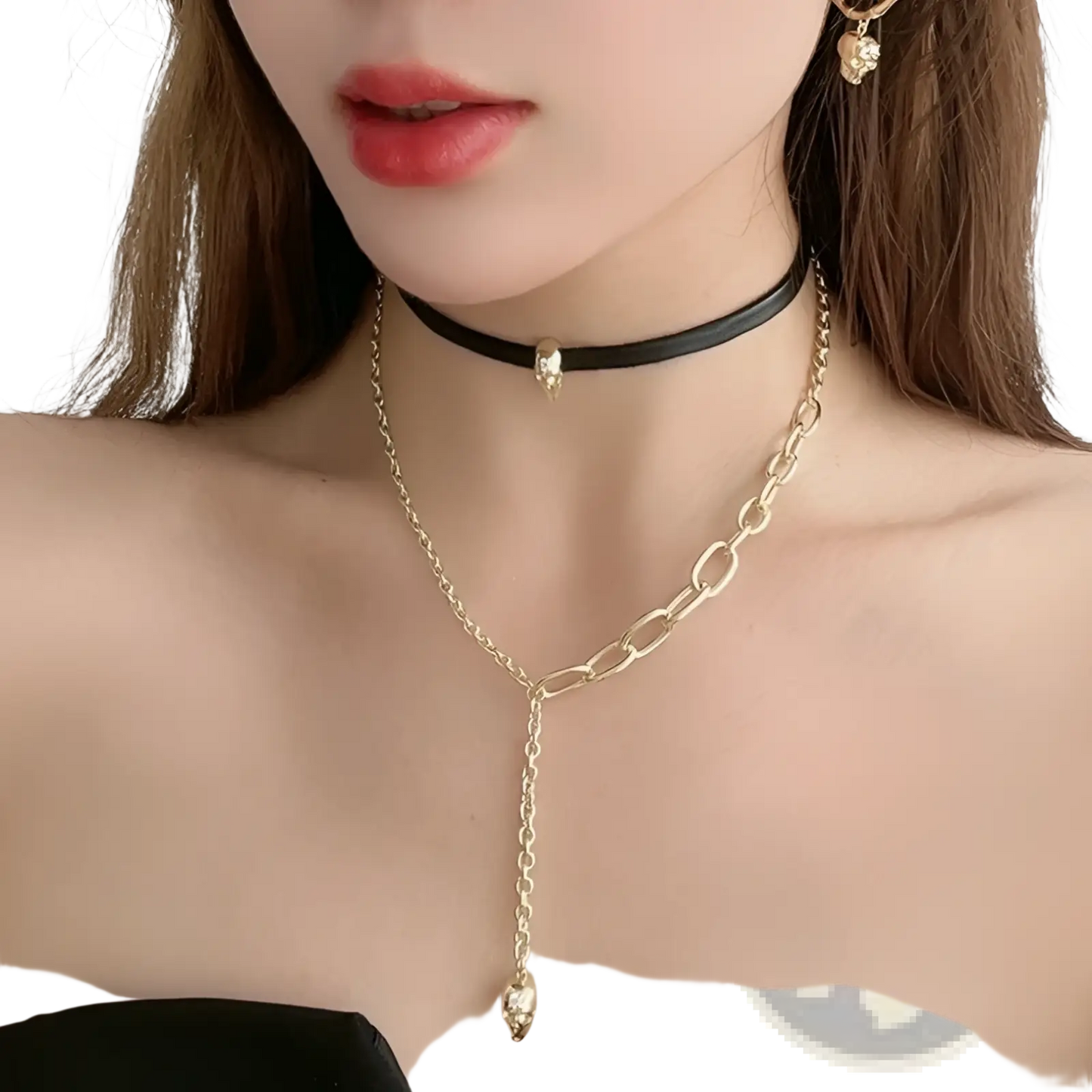 Gold Skull Tassel Earrings with Zircon Accents