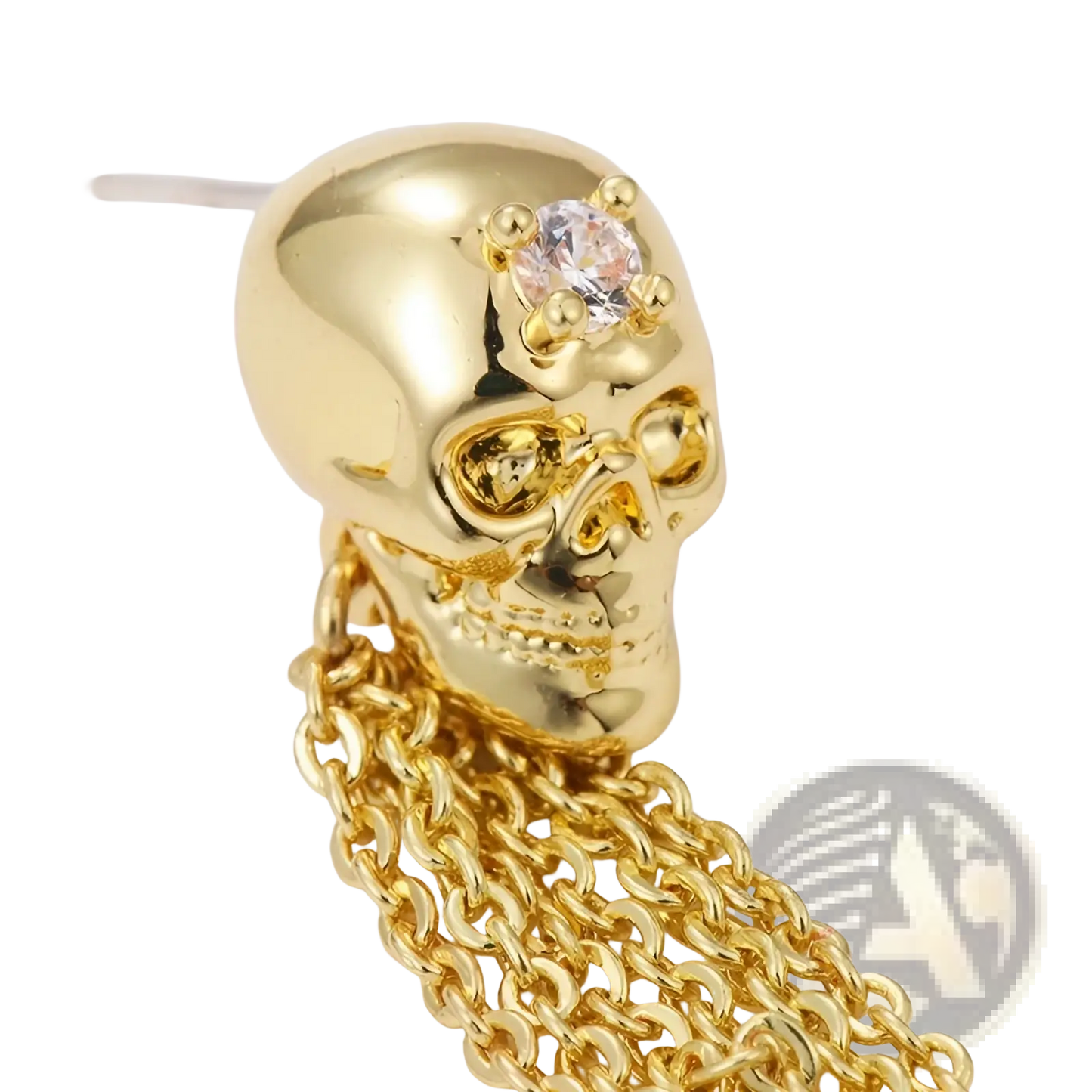 Gold Skull Tassel Earrings with Zircon Accents
