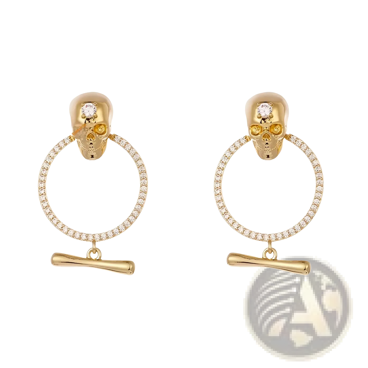 Gold Skull Tassel Earrings with Zircon Accents