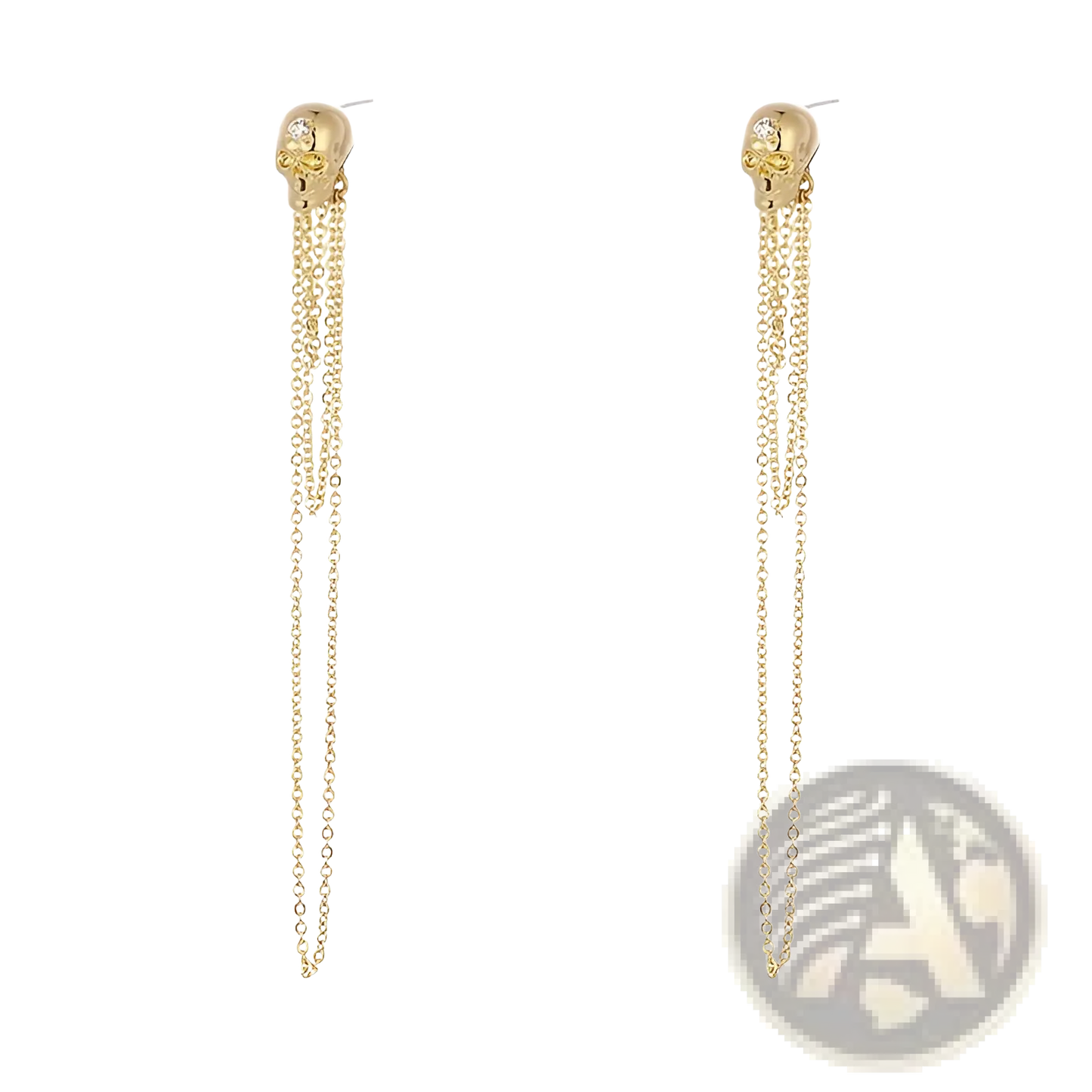 Gold Skull Tassel Earrings with Zircon Accents