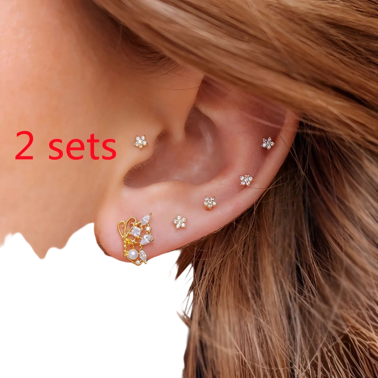 Gold Star and Moon Butterfly Earring and Cuff Set