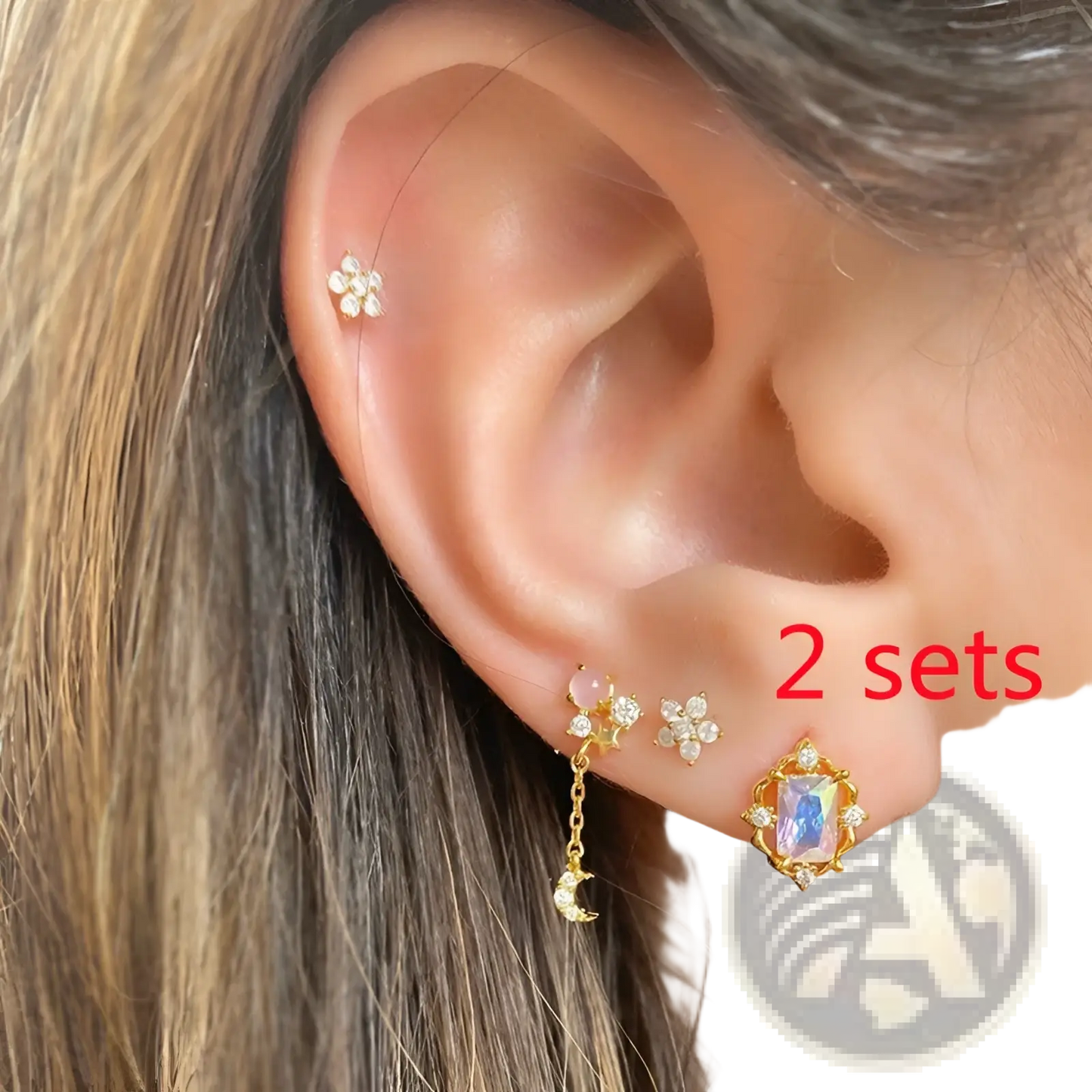 Gold Star and Moon Butterfly Earring and Cuff Set