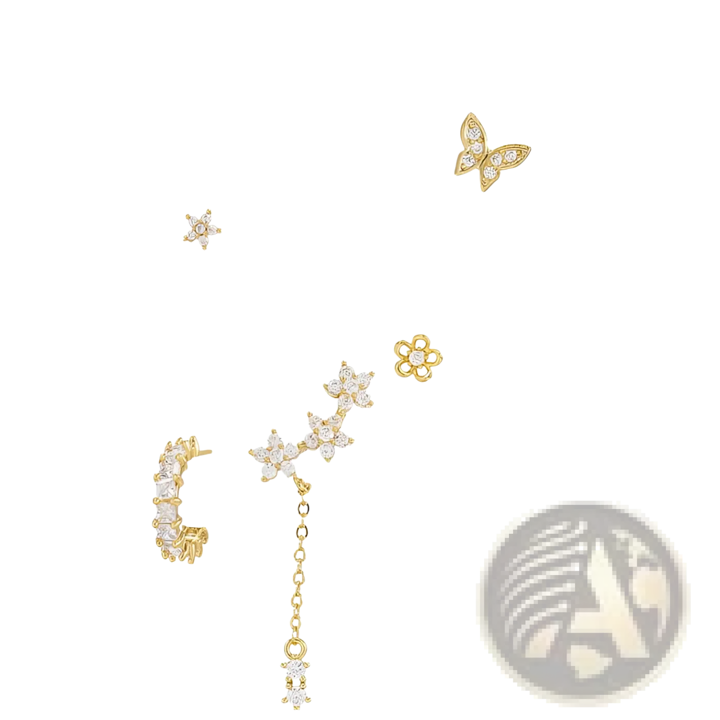 Gold Star and Moon Butterfly Earring and Cuff Set