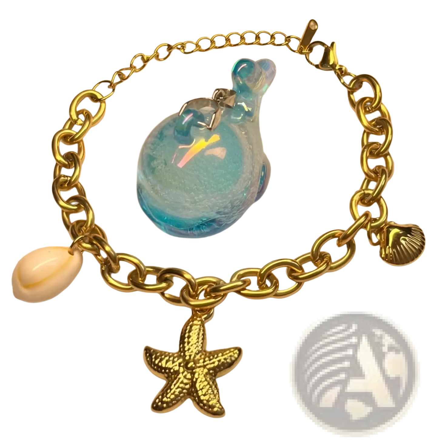 Gold Starfish and Pearl Ocean Charm Bracelet