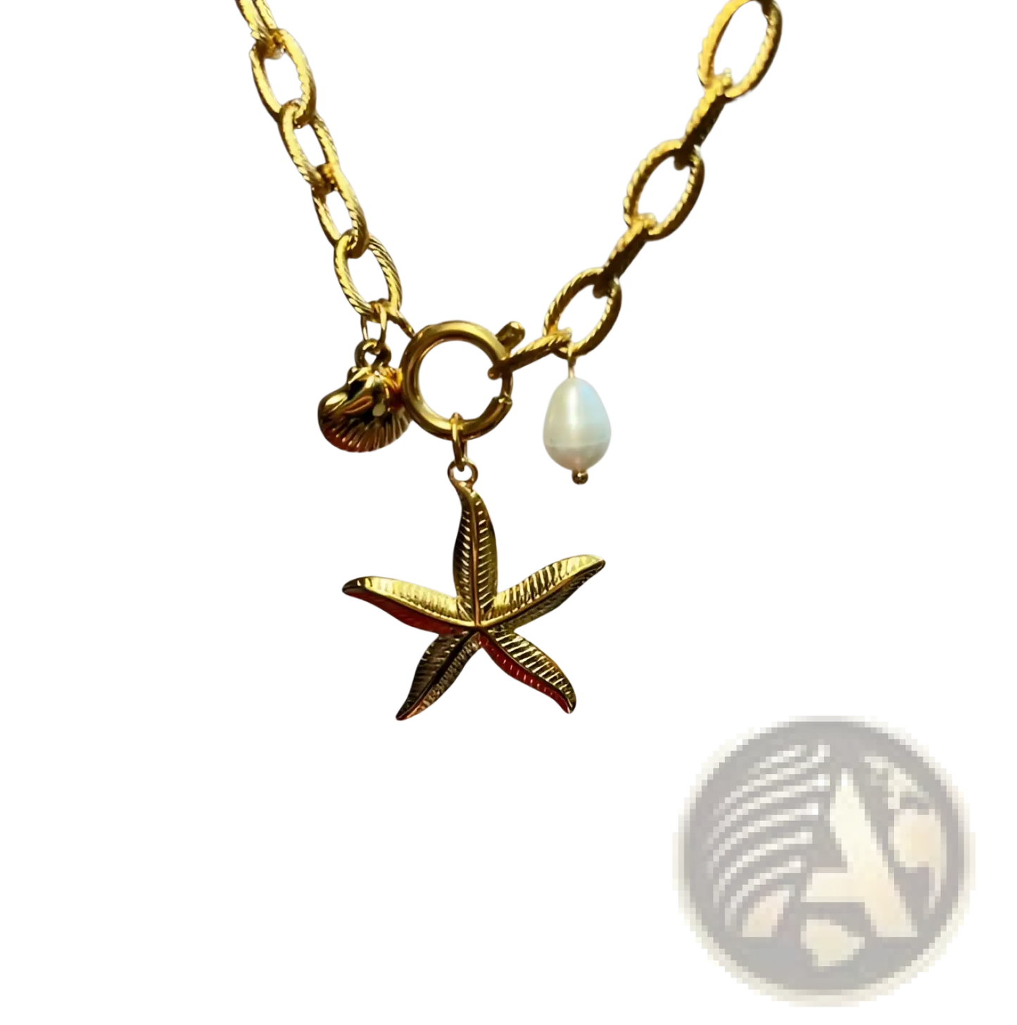 Gold Starfish and Pearl Ocean Charm Bracelet