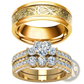 Gold Zircon Inlaid Stainless Steel Couple Ring Set