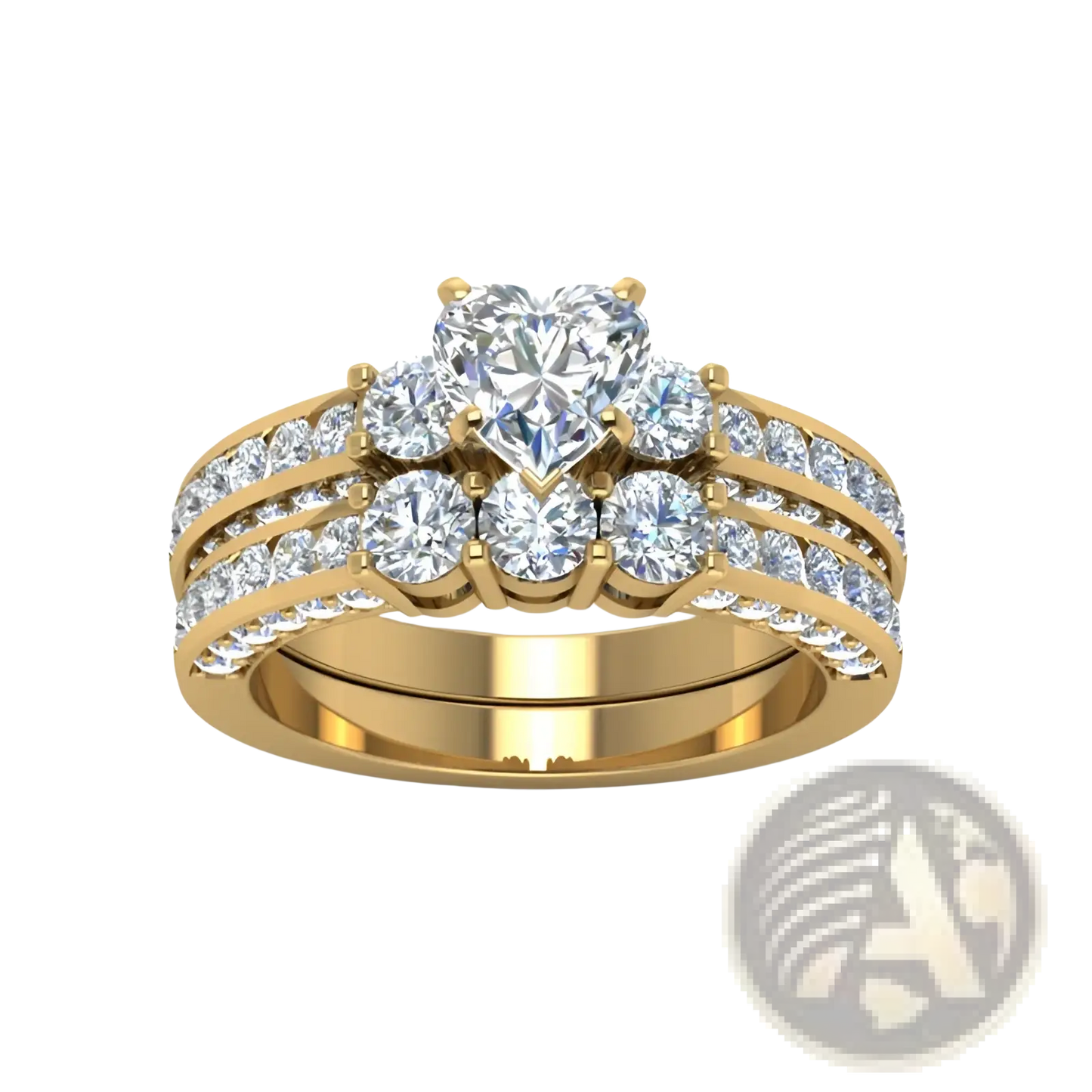 Gold Zircon Inlaid Stainless Steel Couple Ring Set
