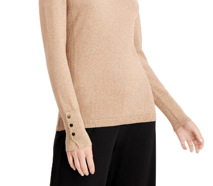 Suéter feminino metálico com gola redonda e punhos de tachas, tamanho extra grande, da coleção JM