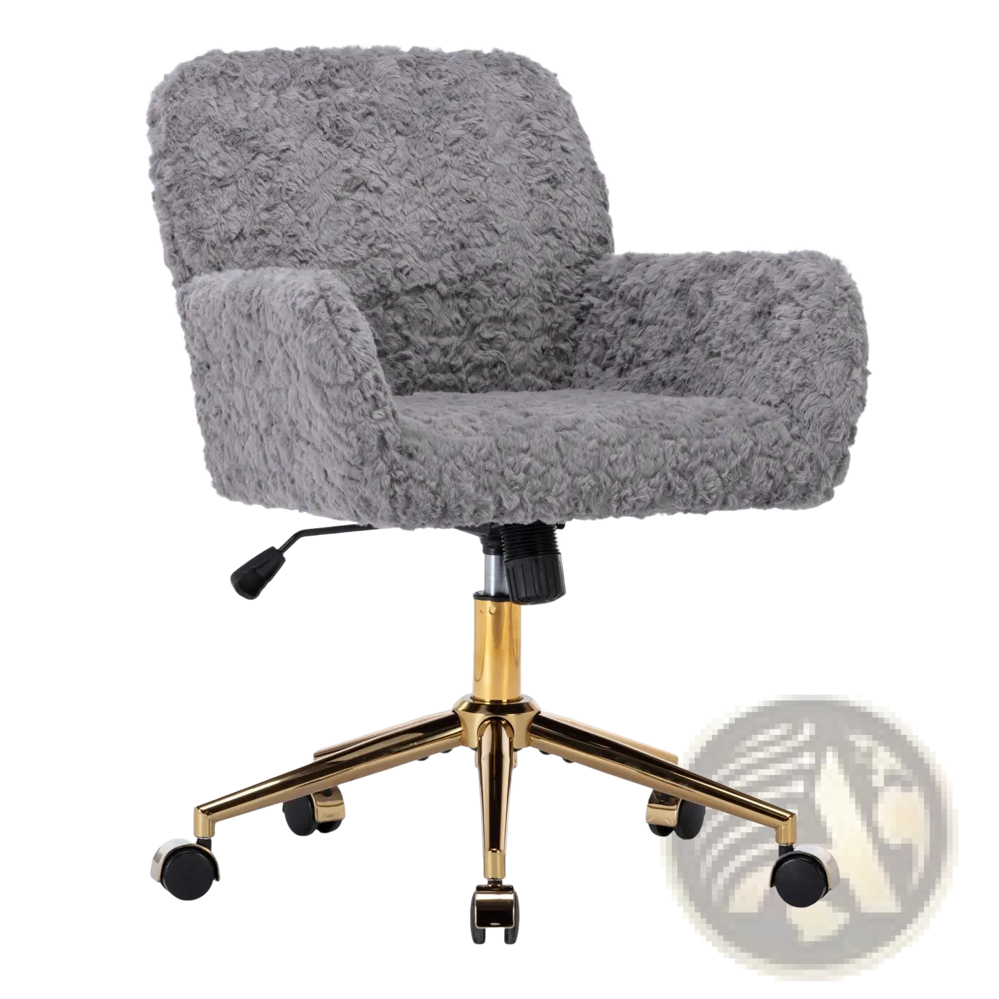 Gray Faux Fur Office Chair with Gold Metal Base