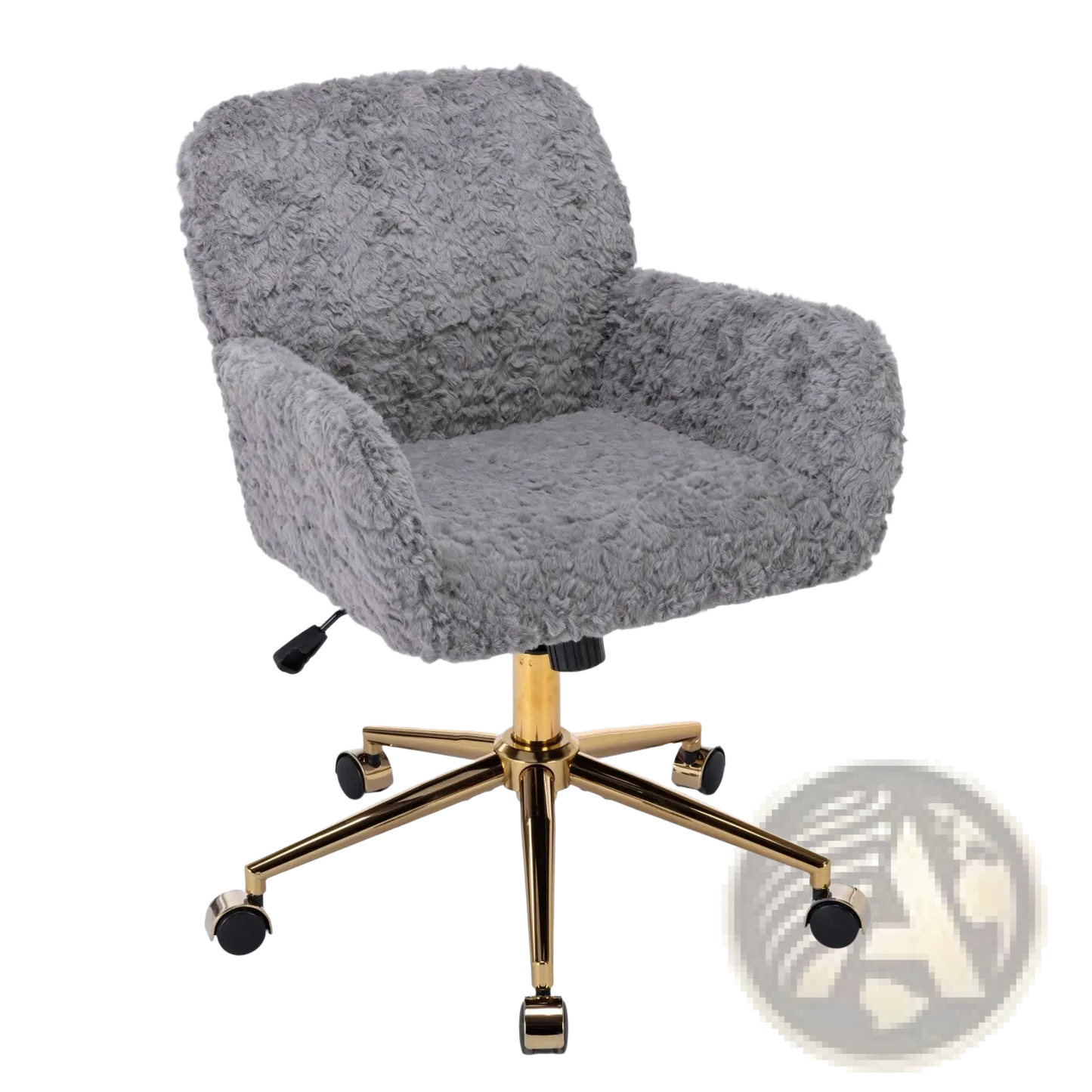 Gray Faux Fur Office Chair with Gold Metal Base