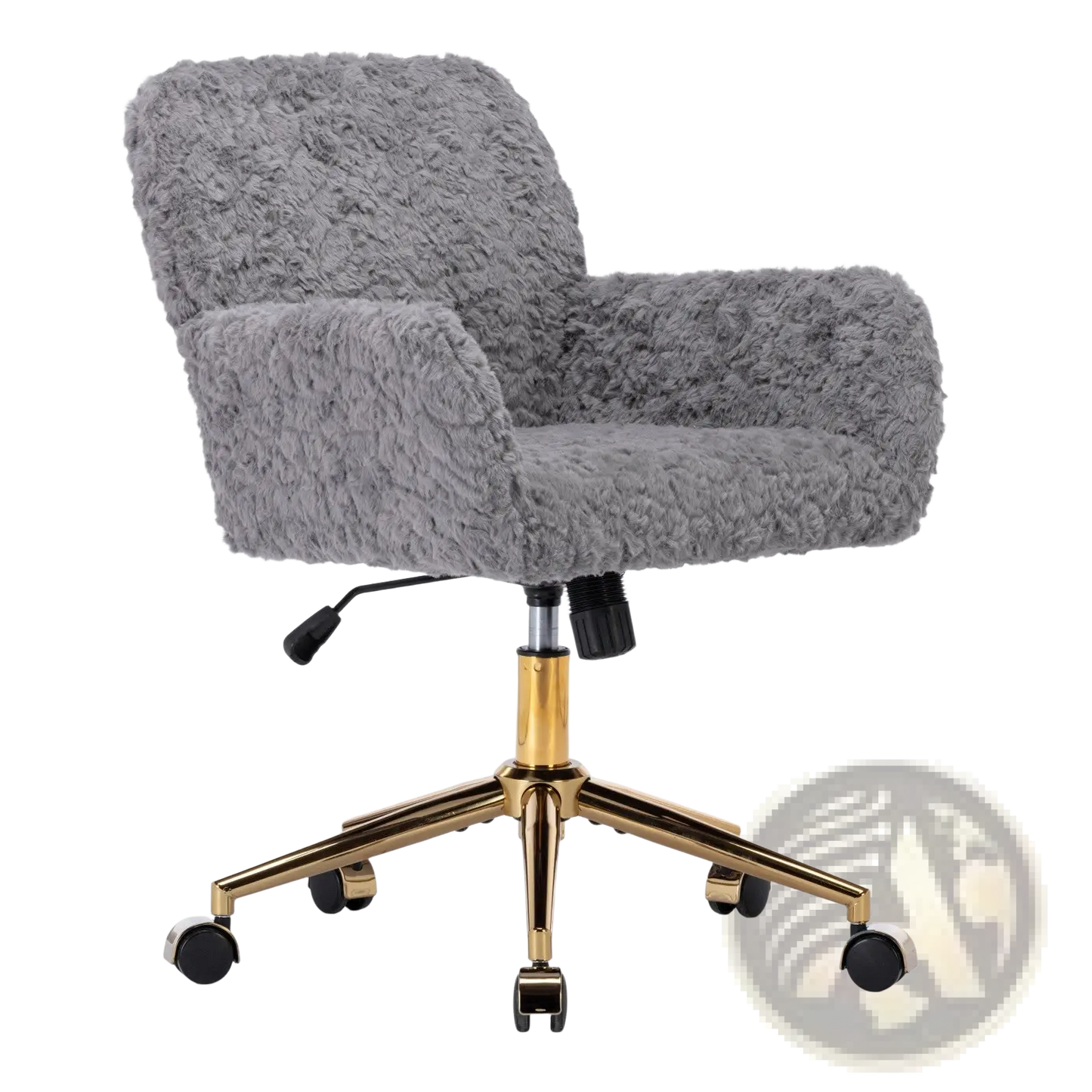 Gray Faux Fur Office Chair with Gold Metal Base
