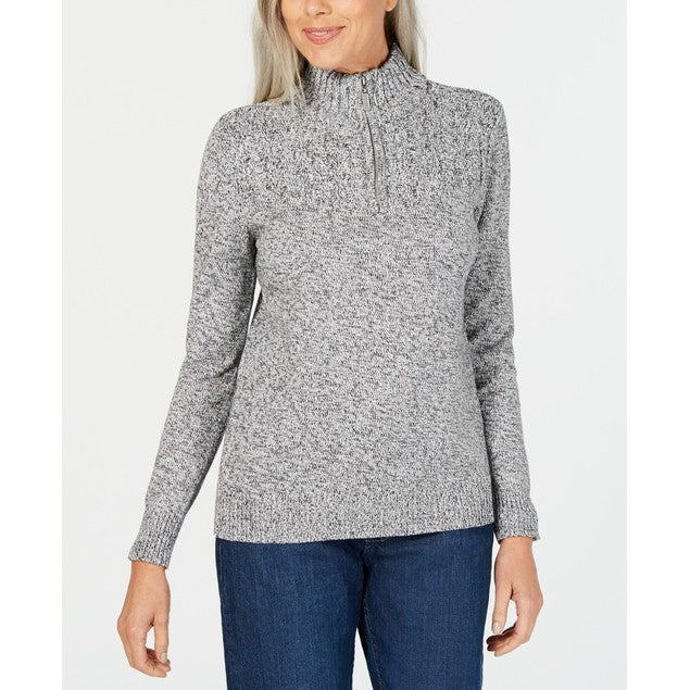 Karen Scott Suéter Feminino de Malha Marled com Zíper em 1/4 Cinza Tamanho Médio
