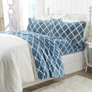 4-Piece Printed Plush Sheet - Velvet Luxe Lattice Collection