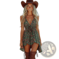 Green Floral Retro v Neck Smocked Mini Sundress