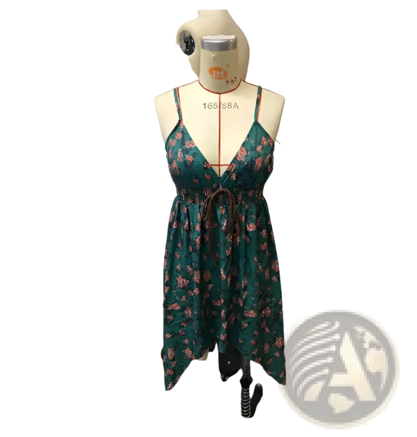 Green Floral Retro v Neck Smocked Mini Sundress
