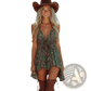 Green Floral Retro v Neck Smocked Mini Sundress