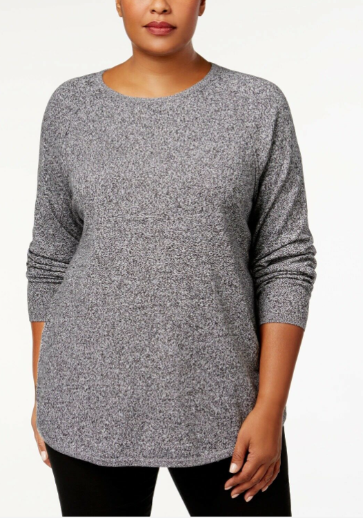 Karen Scott Suéter Feminino Plus Size com Bainha Curva Cinza Tamanho 2X