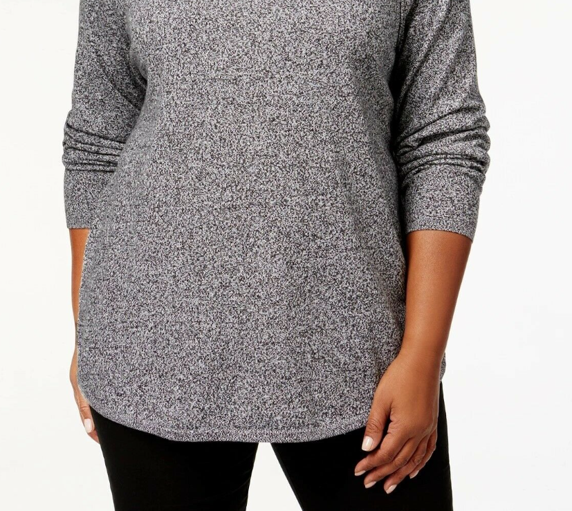 Karen Scott Suéter Feminino Plus Size com Bainha Curva Cinza Tamanho 2X