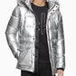 Calvin Klein Parka Masculina Metallic Puffer com Acabamento em Pele Sintética, Prata, Tamanho Médio