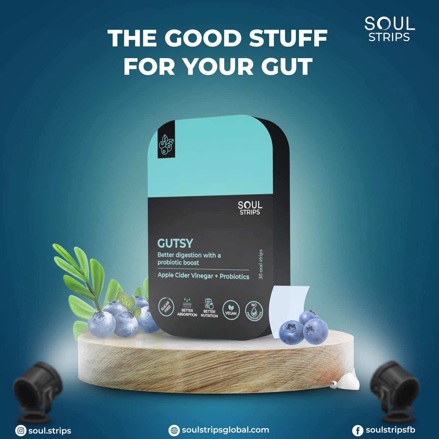 Soul Strips Gutsy Vegan Sem Açúcar Sabor Mirtilo 30 Tiras