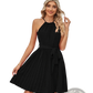 Halter Neck Pleated Chiffon Mini Dress with Belt