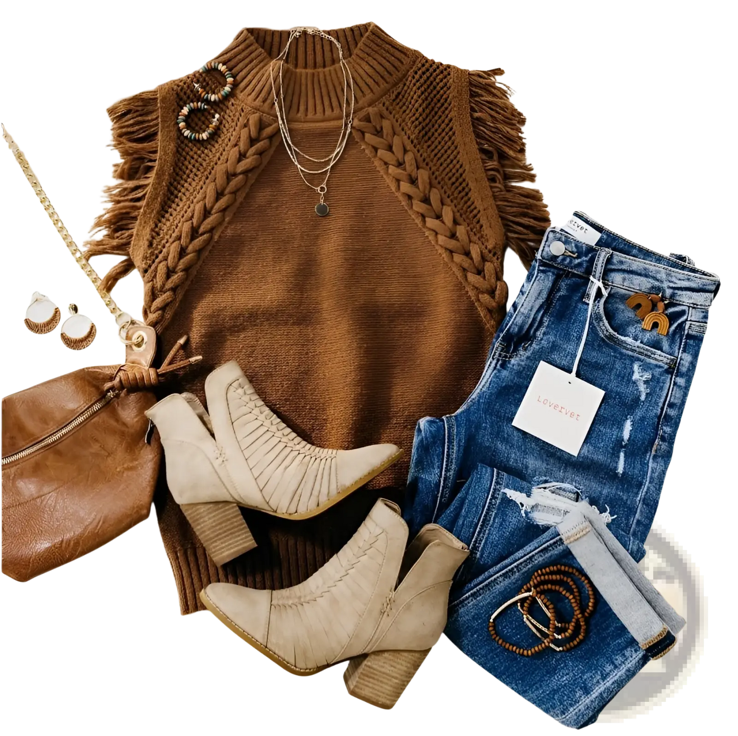 Hand-woven Fringed Sleeveless Knit Sweater Vest