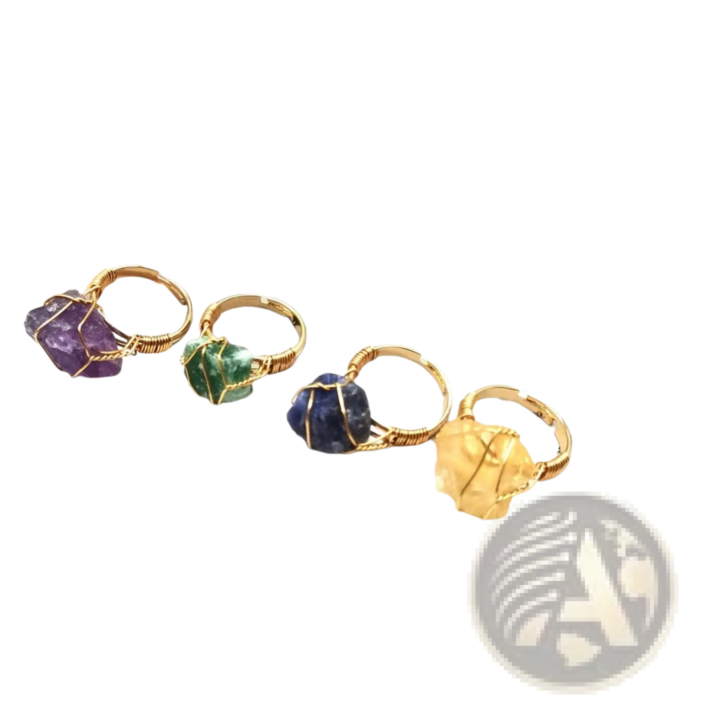 Handcrafted Raw Gemstone Gold Wire Wrapped Adjustable Ring