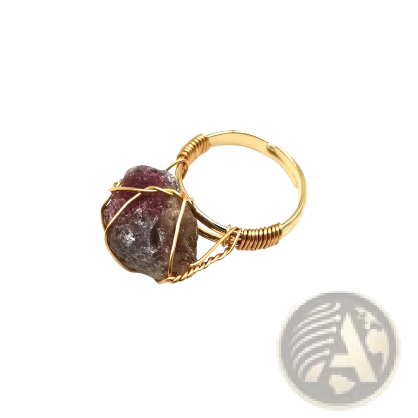Handcrafted Raw Gemstone Gold Wire Wrapped Adjustable Ring