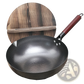 Handmade Iron Wok with Wooden Handle and Glass Lid