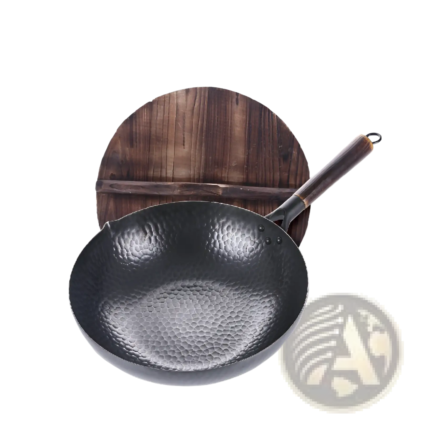 Handmade Iron Wok with Wooden Handle and Glass Lid